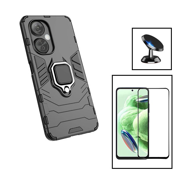 Protection kit for OnePlus Nord CE 3 Lite with full cover glass, Military Defender case and magnetic car mount