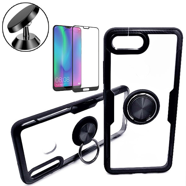 Kit funda Clear Armor + vidrio Full Cover + soporte magnético coche para Honor 10