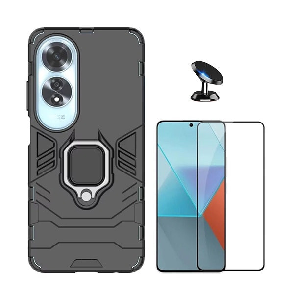 Kit vidrio templado Full Cover con funda Military Defender y soporte magnético para A60