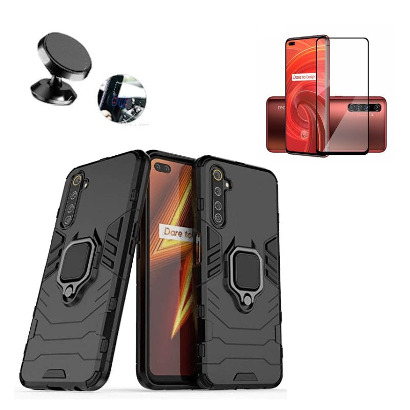 Kit Phonecare: funda Military Defender + vidrio Full Cover 5D + soporte magnético para Realme 6 Pro