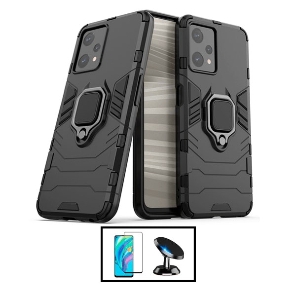 Kit de protección Realme Narzo 50 Pro: cristal 5D full cover, funda 3 en 1 Military Defender, soporte magnético