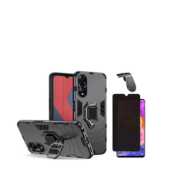 Phonecare kit: 5D Privacy Screen Protector + Military Defender Case + Magnetic Mount for Oppo A38 4G