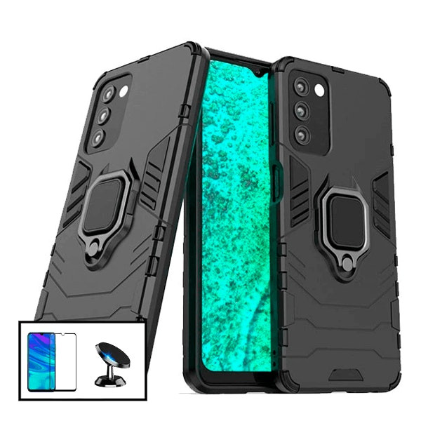 Kit de protección: cristal templado Full Cover + funda Military Defender + soporte magnético para Galaxy A03s