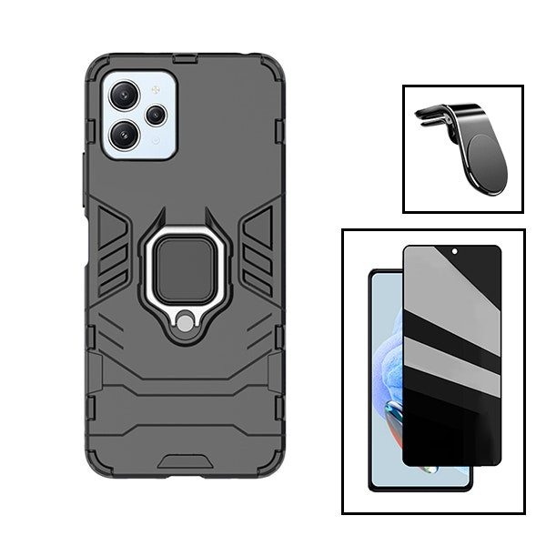 Kit protector de pantalla 5D de privacidad con funda Military Defender 3en1 y soporte magnético para Xiaomi Redmi 12