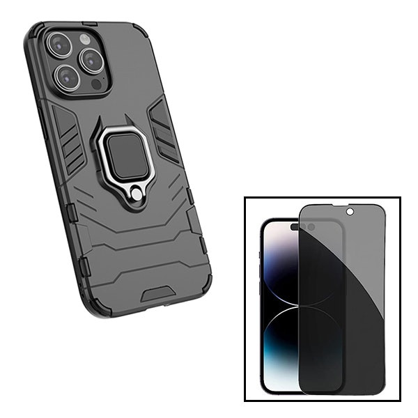 Kit funda Military Defender 3 en 1 con protector 5D Anti-Spy para iPhone 15 Plus