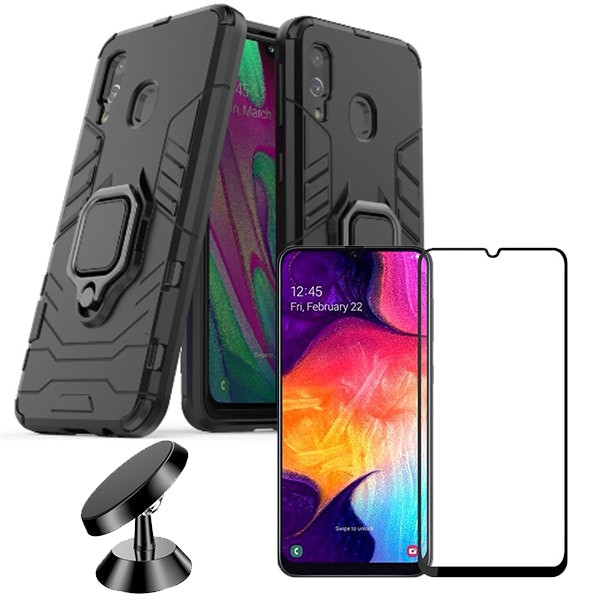 Kit: Protector Vidrio 5D y Funda Military Defender con Soporte Magnético para Coche