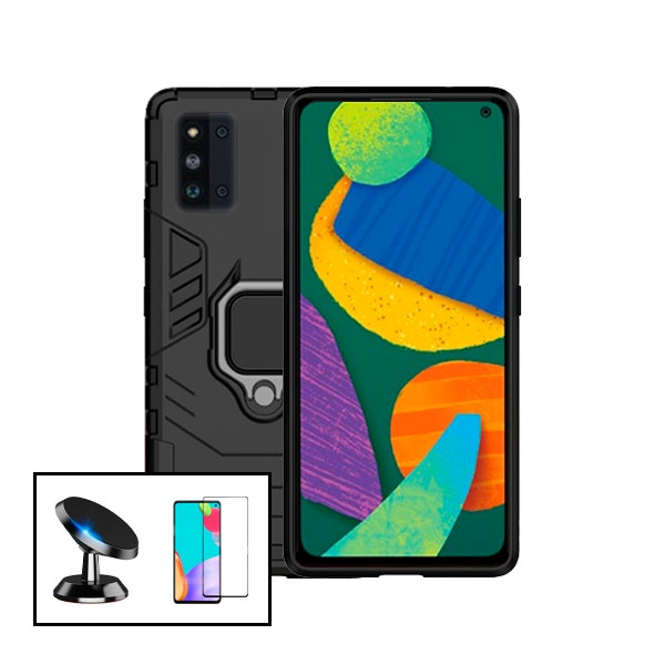 Kit: Vidrio Templado Full Cover 5D, Funda Military Defender 3 en 1 y Soporte Magnético para Galaxy F52 5G