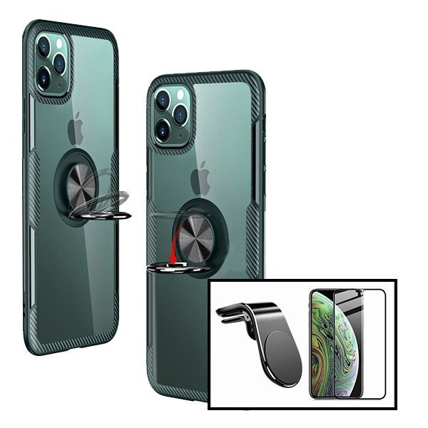 Kit funda Clear Armor + cristal Full Cover + soporte magnético para iPhone 11 Pro