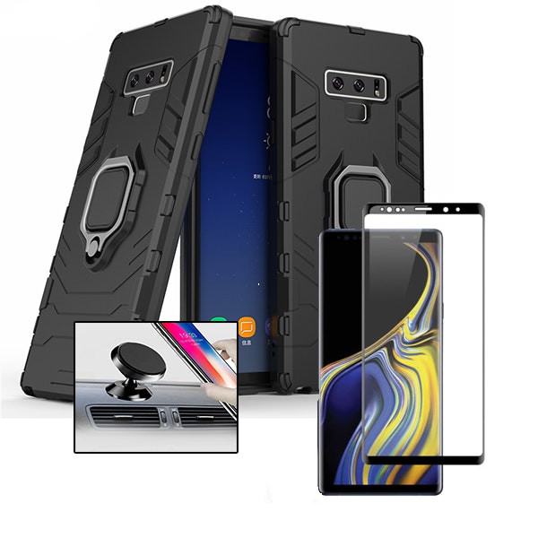 Kit Funda y Protector para Samsung Galaxy Note 9 - Cristal Templado, Funda Military Defender, Soporte Magnético
