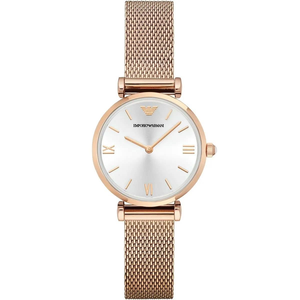 Reloj AR1956 esfera plateada pulsera acero rosa dorado cristal mineral