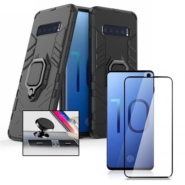 Kit: Full Cover 5D glass + Military Defender 3-in-1 case with magnetic mount for Galaxy S10