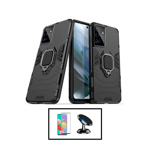 Kit de protección para Samsung Galaxy S22 Ultra 5G: protector de vidrio, funda Military Defender y soporte magnético