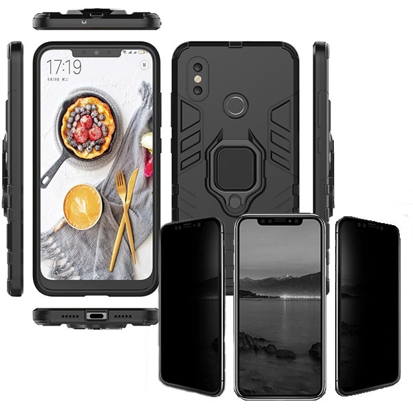 Military Defender 3-in-1 case with 5D privacy screen protector for Xiaomi Mi 8