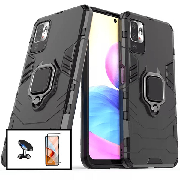 Kit Xiaomi Poco M3 Pro con vidrio Full Cover, funda Military Defender y soporte magnético para coche