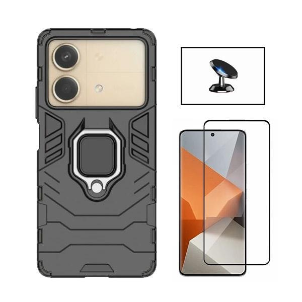 Kit: 5D Full Cover Glass, 3-in-1 Military Defender Case and Magnetic Car Mount for Xiaomi Poco X6 Neo