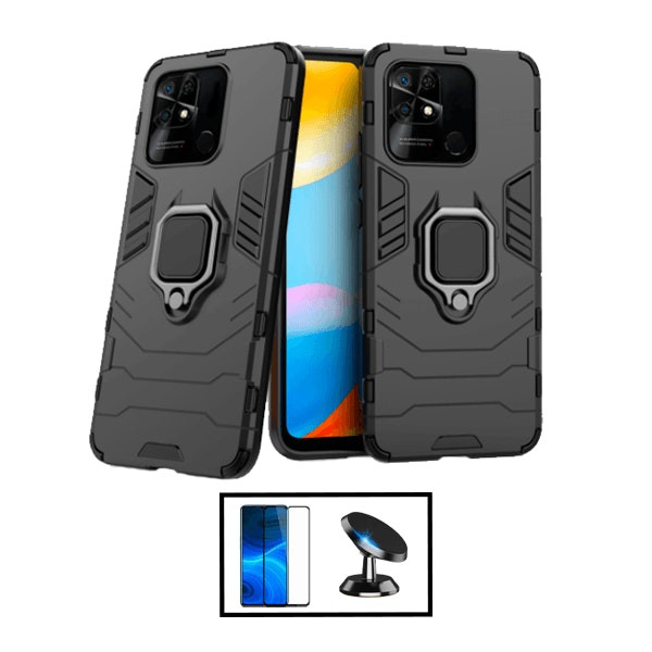 Kit de protección: vidrio Full Cover + funda Military Defender 3 en 1 + soporte magnético de coche