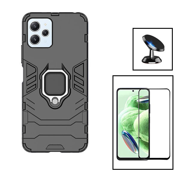 Vidrio templado Full Cover 5D + Funda Military Defender 3 en 1 + Soporte magnético para coche para Redmi 12
