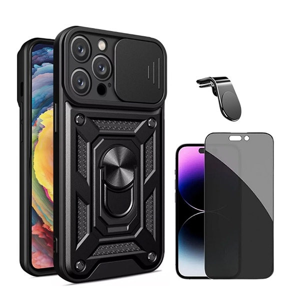Funda Magnetic Military Defender con Protector Anti-Spy y Soporte Magnético para iPhone 16 Pro - Negro