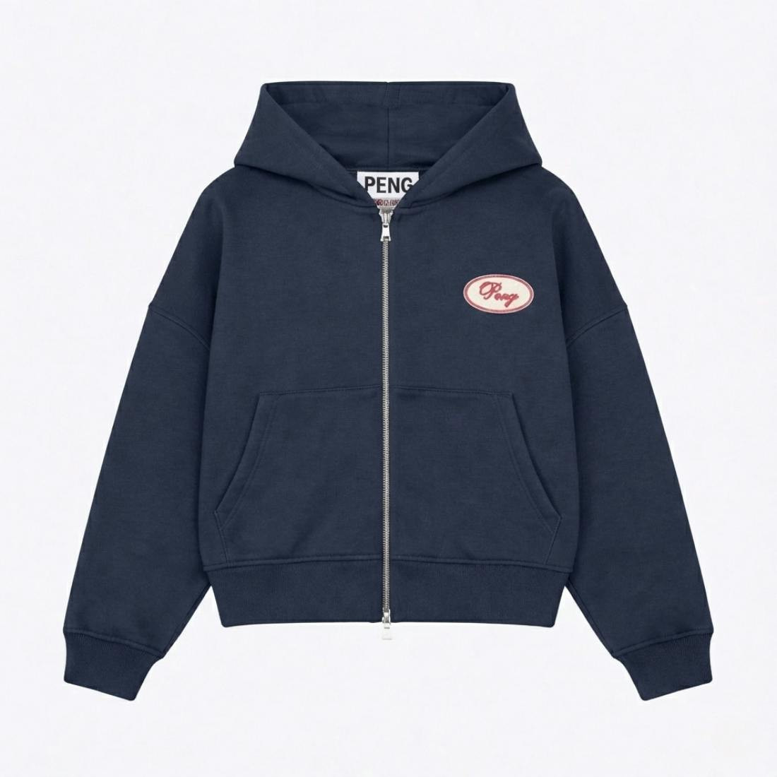 Sudadera con cremallera de algodón pesado con parche en el pecho
