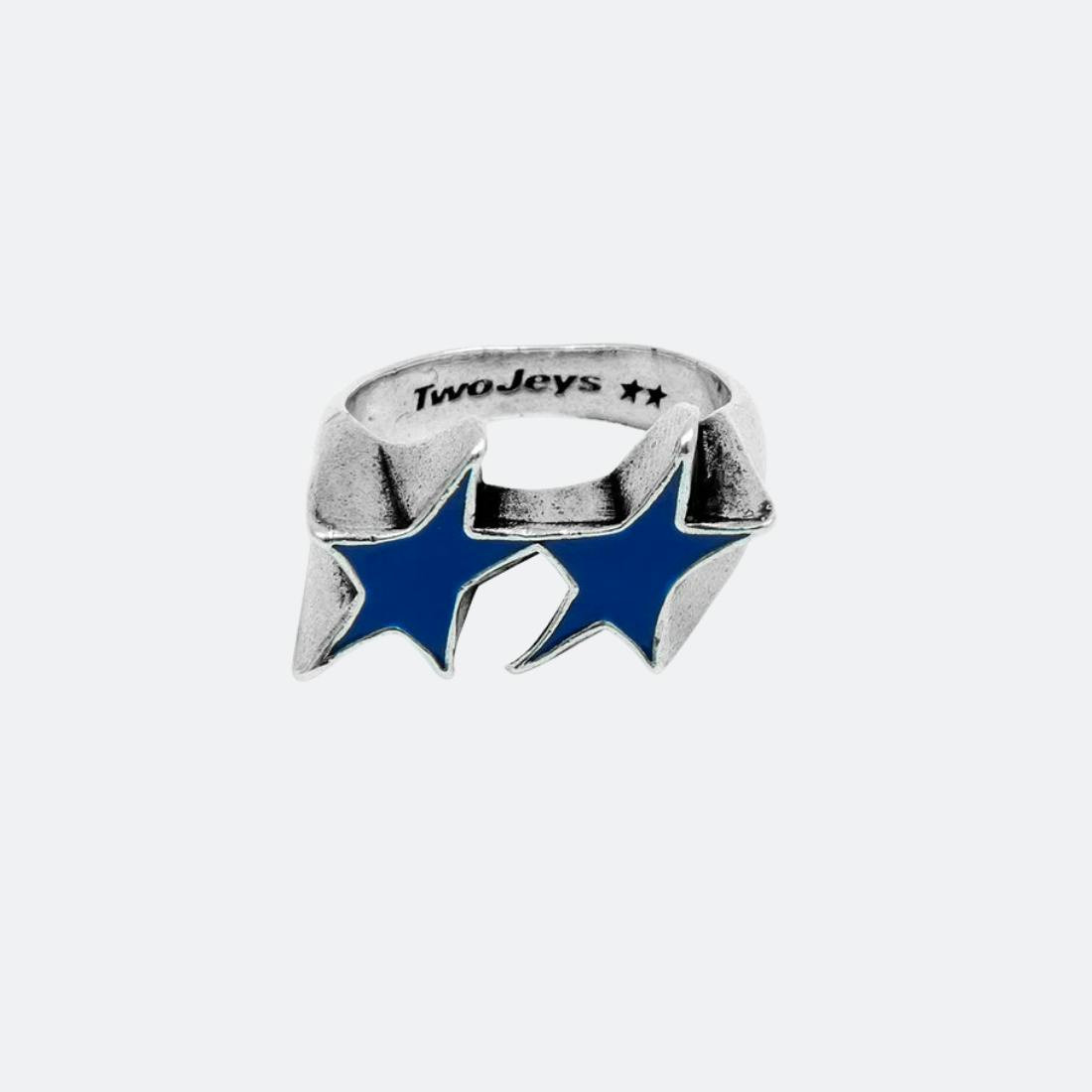 Anillo esmaltado azul con base plateada