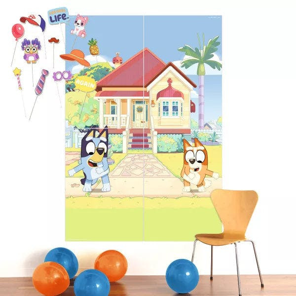 Poster de fiesta Bluey en 4 paneles - imagen montada 141 x 203 cm