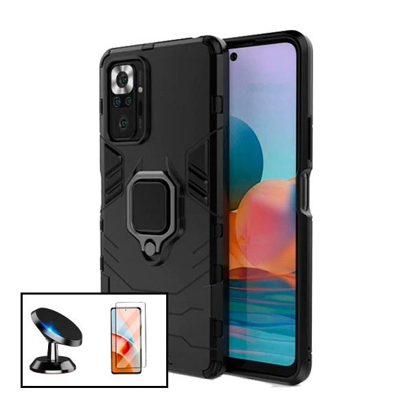 Kit: 5D Full-Cover Glass, Military Defender Case and Magnetic Car Mount for Redmi Note 10 Pro