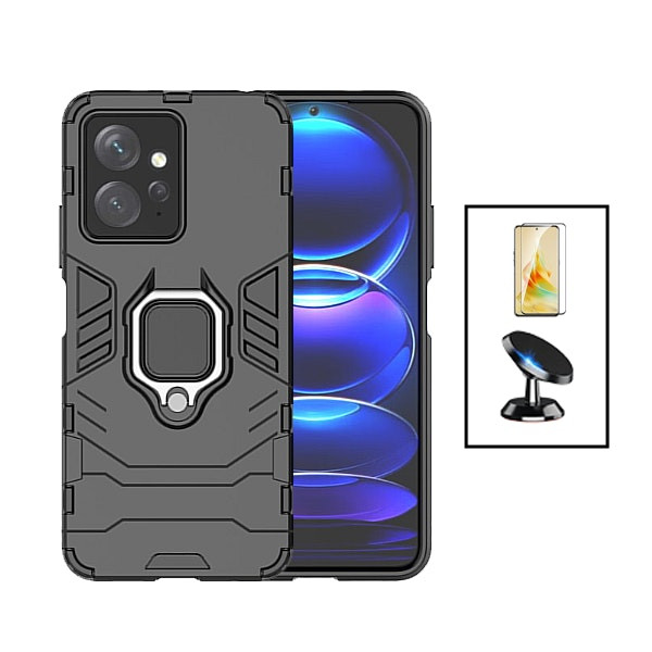 Kit funda Military Defender con vidrio templado Full Cover y soporte magnético para Xiaomi Redmi Note 12 4G - Negro