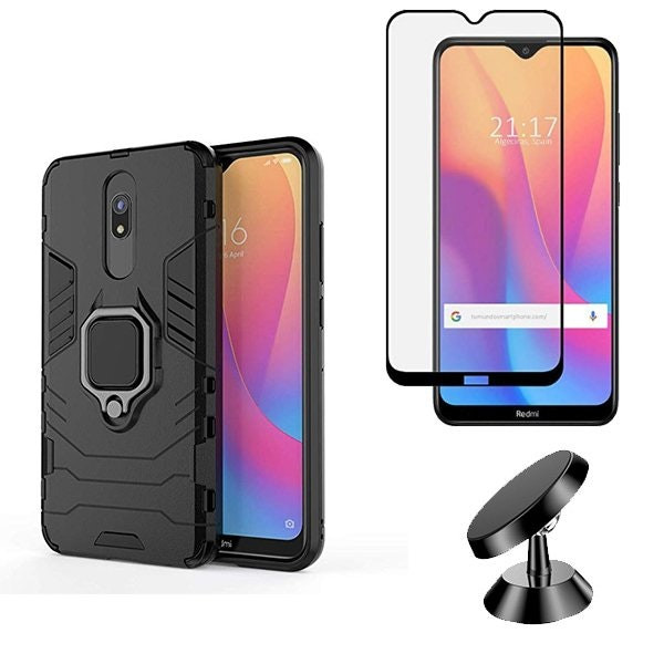 Case Military Defender kit + Full Cover 5D glass + magnetic car mount for Redmi Note 8T