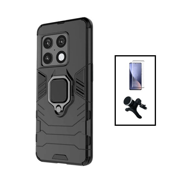 Kit vidrio templado Full Cover 5D y funda Military Defender con soporte magnético para OnePlus 10T - Negro