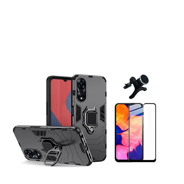 Oppo A38 4G protection kit: Full Cover glass protector + Military Defender 3-in-1 case + reinforced magnetic car mount