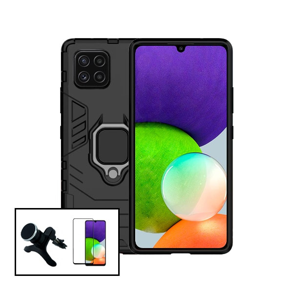 Kit funda Military Defender + vidrio Full Cover 5D + soporte magnético coche para Galaxy A22