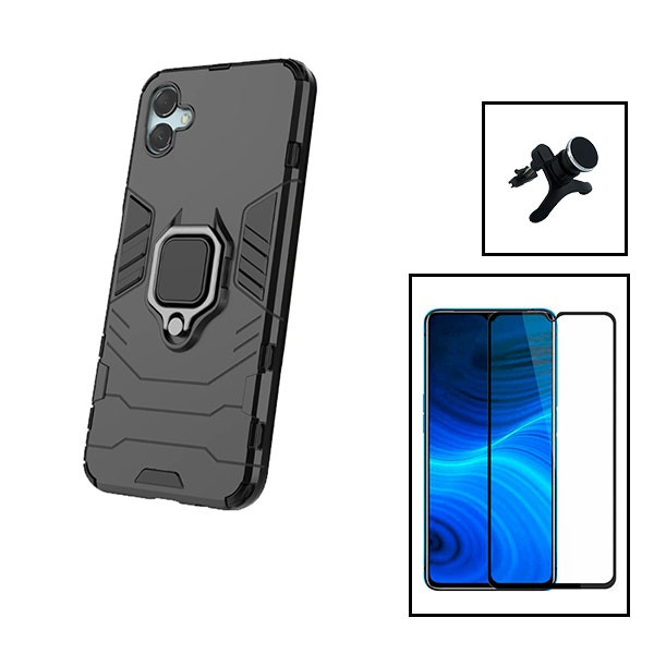 Pack 3 en 1: Vidrio Full Cover 5D, Funda Military Defender y Soporte Magnético para Samsung Galaxy A04e - Negro