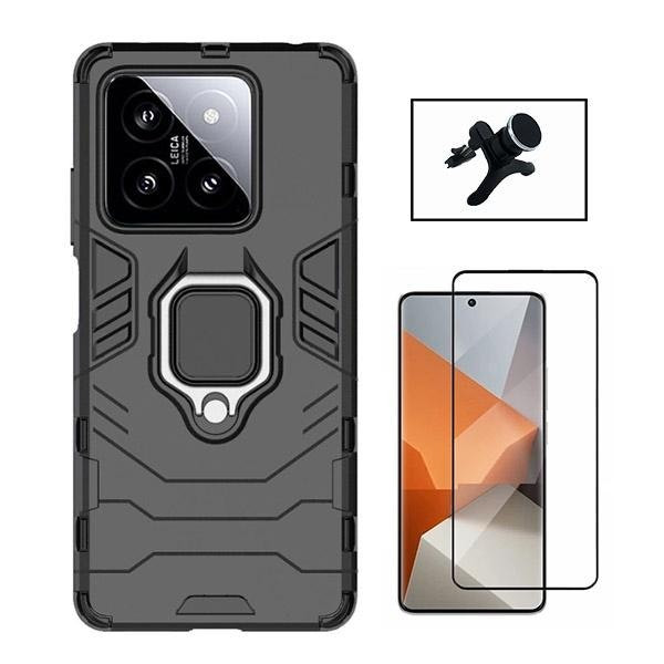 Tempered Glass 5D Kit + Military Defender 3-in-1 Case with Magnetic Car Mount for Xiaomi 14