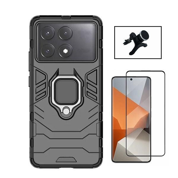 Kit vidrio templado y funda Military Defender con soporte magnético para Poco X6 Pro - Negro