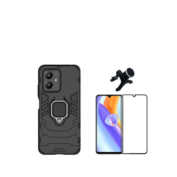 Protection kit for Redmi 13C 5G: full cover tempered glass, Military Defender 3-in-1 case and magnetic car mount