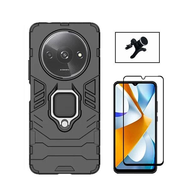 Tempered glass Full Cover 5D kit and Military Defender case with magnetic car mount