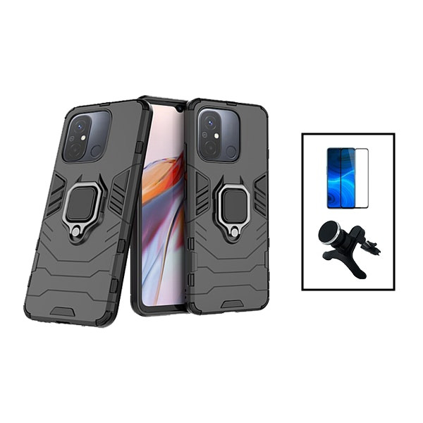 Kit de protección para Xiaomi Redmi 12C: cristal templado, funda Military Defender 3 en 1 y soporte magnético