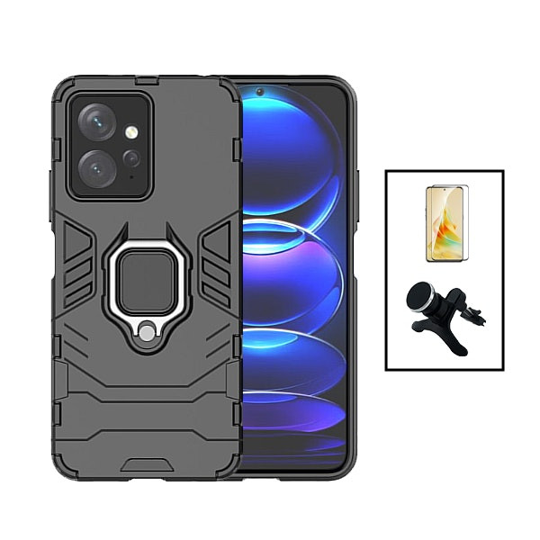 Kit Vidrio Templado Full Cover 5D, Funda Military Defender 3x1 y Soporte Magnético para Xiaomi Redmi Note 12 4G - Negro
