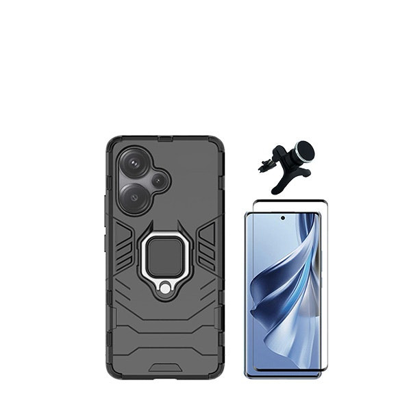 Kit de protección para Redmi Note 13 Pro+ con vidrio full cover, funda 3 en 1 y soporte magnético