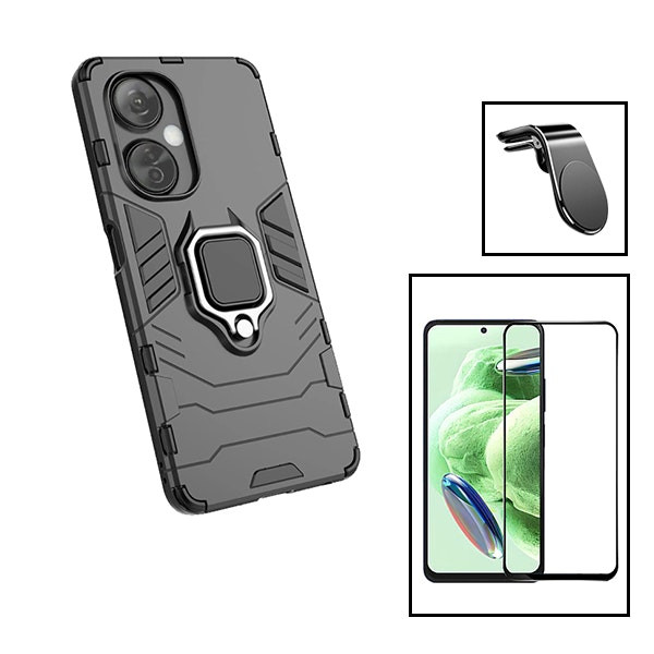 Funda Defender 3 en 1, Cristal Templado Full Cover y Soporte Magnético para OnePlus Nord CE 3 Lite - Negro