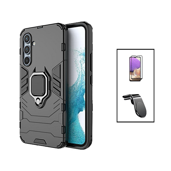 Phonecare kit Military Defender case, full cover tempered glass and magnetic mount for Samsung Galaxy A24 - Black