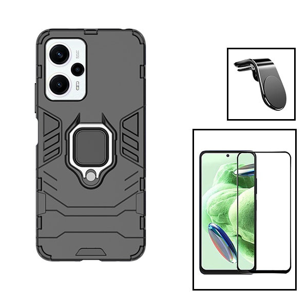 Kit Phonecare: funda Military Defender, cristal Full Cover y soporte magnético para Xiaomi Poco F5 - Negro