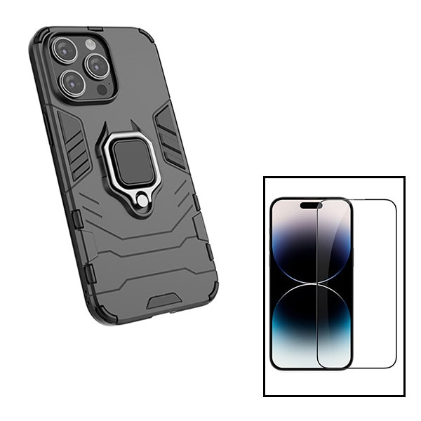 Kit protector de vidrio y funda Military Defender para iPhone 15 Pro Max - Negro