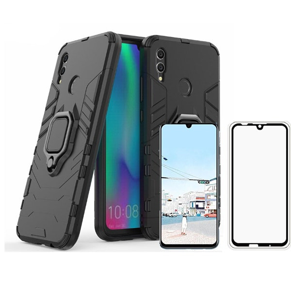 5D Full-Cover Tempered Glass and Military Defender Case for Huawei P Smart 2019