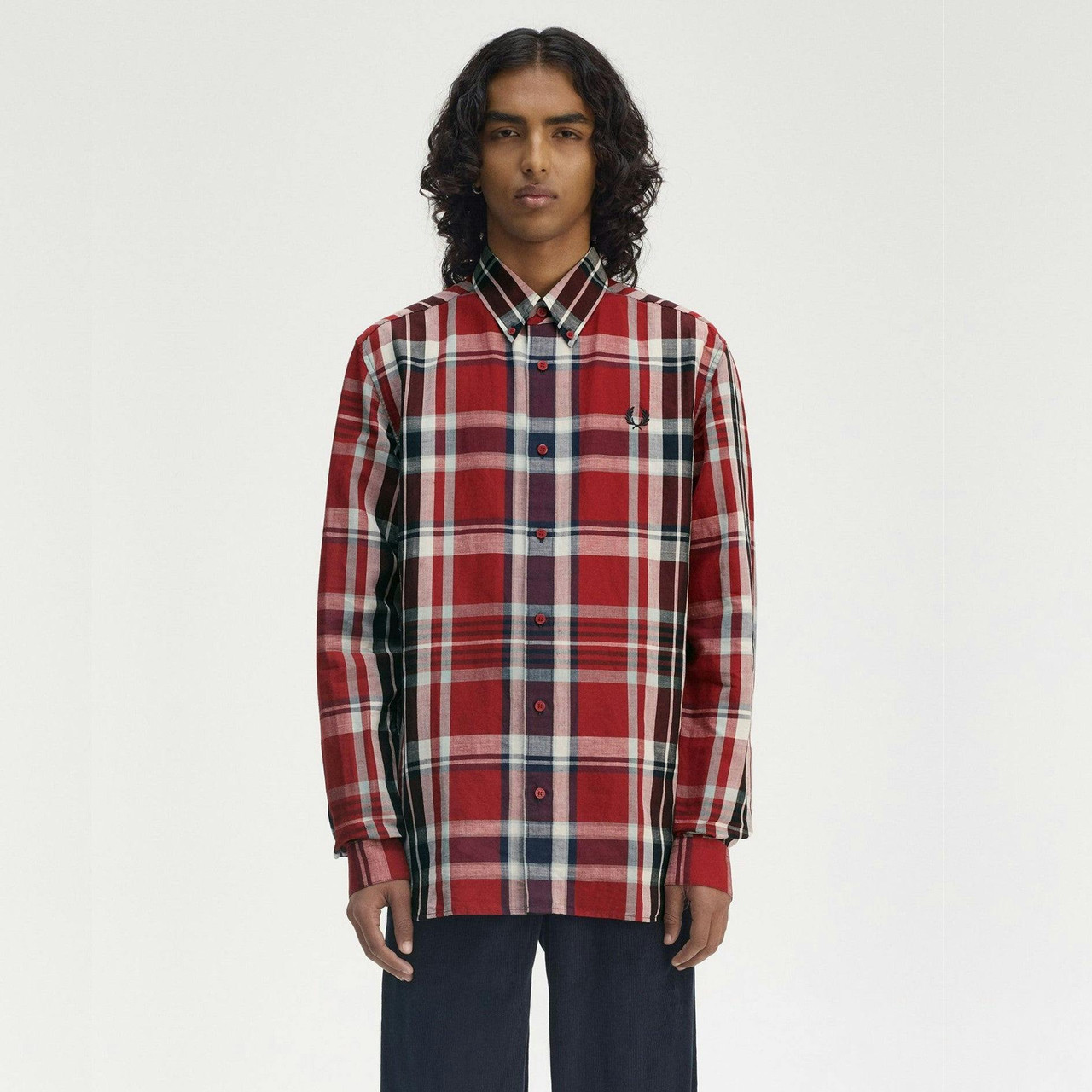Camisa a cuadros Madras en popelina de algodón y lino