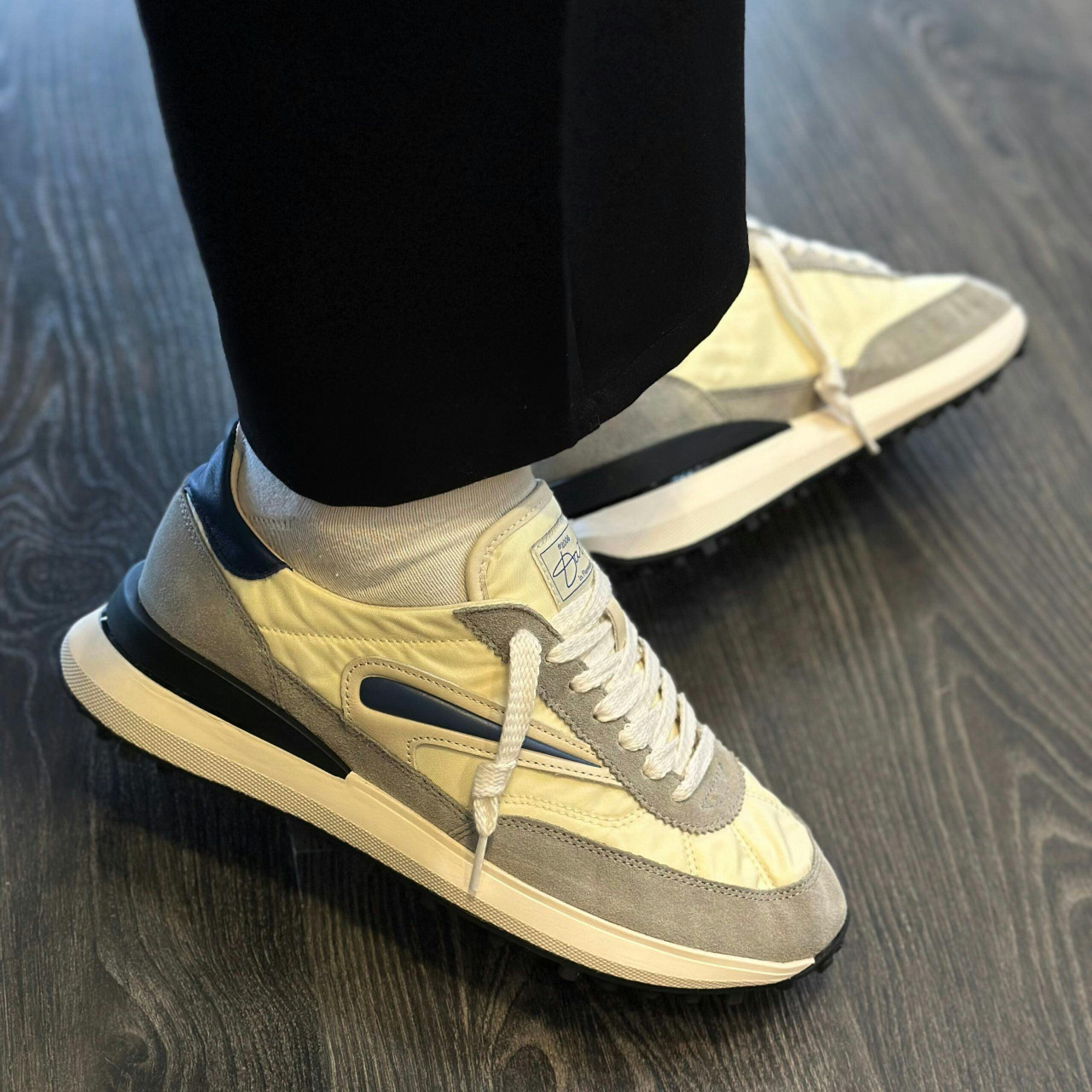 Zapatillas de running en nylon y cuero blanco y azul