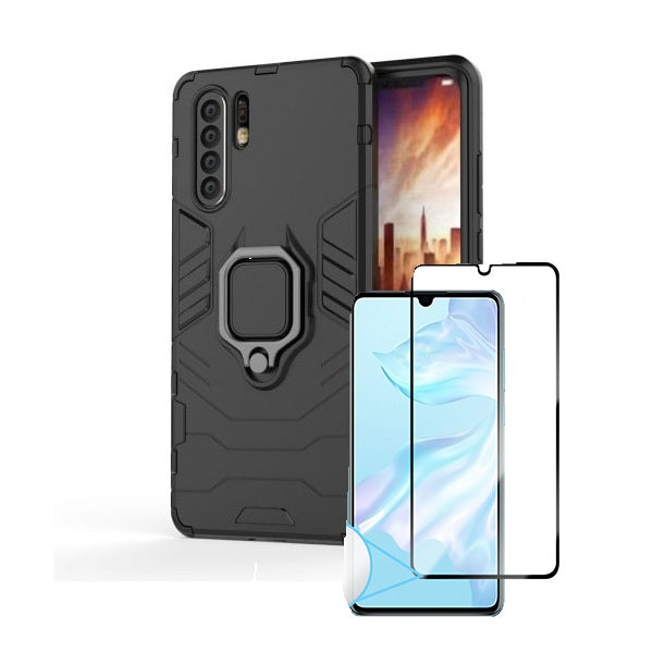 Tempered glass protector and Military Defender case for Huawei P30 Lite New Edition