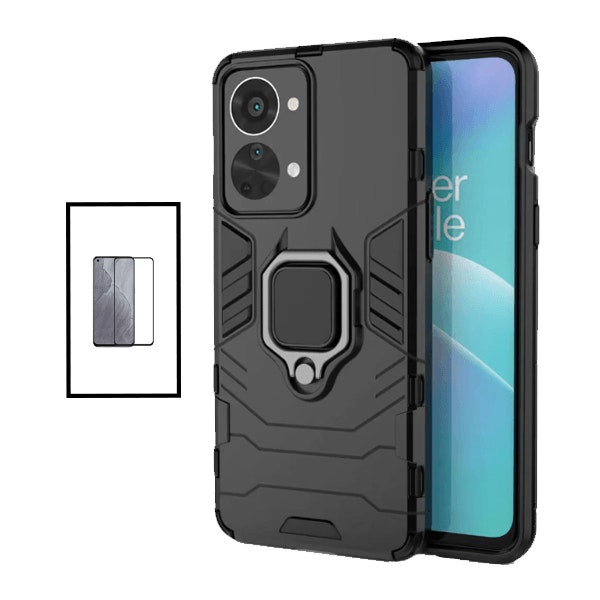 Tempered Glass Full Cover 5D Screen Protector and Military Defender Case for OnePlus Nord 2T - Black