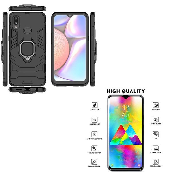 Kit Protector de Cristal Full Cover y Funda Military Defender para Samsung Galaxy A10s