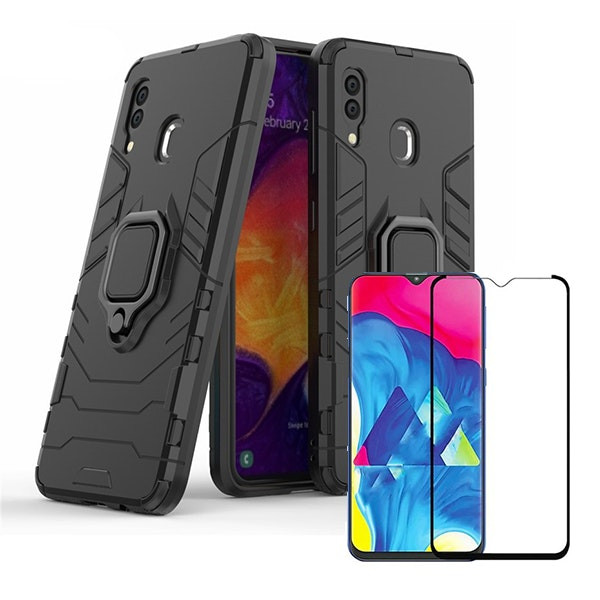 Tempered glass protector and Military Defender case kit for Samsung Galaxy A20